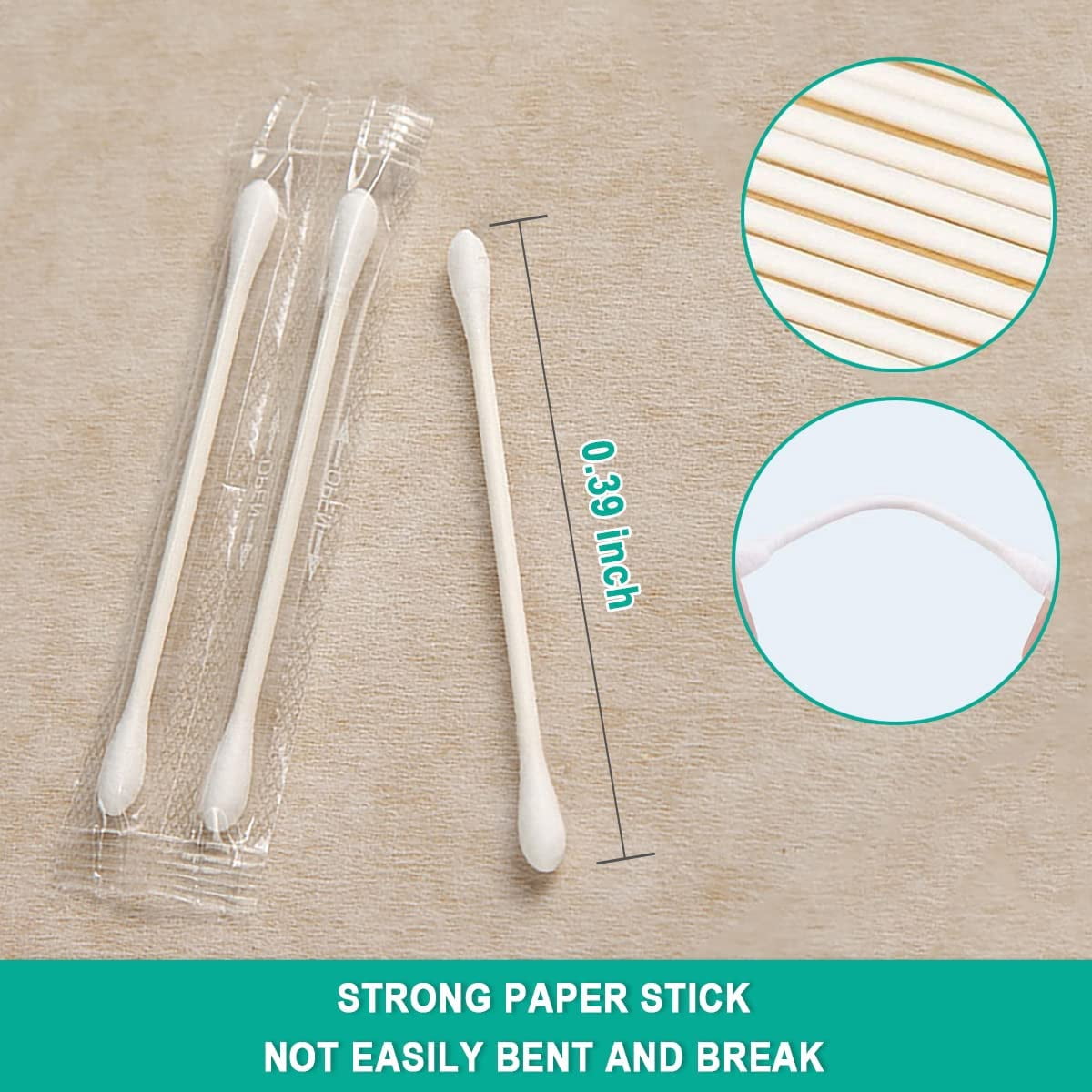 500 Pack Cotton Swabs, Individually Wrapped Cotton Swab, Individually Wrapped Double Tipped Paper Sticks for Ear, Make-up(Double Round End)