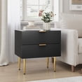 thumbnail image 5 of Semiocthome Black Nightstand Set of 2, Mid Century Modern Night Stand with 2 Wave Fluted Panel Drawers, Bedside Table with Gold Metal Legs, Wide Tabletop Bed Side Table, End Tables for Living Room, 5 of 8