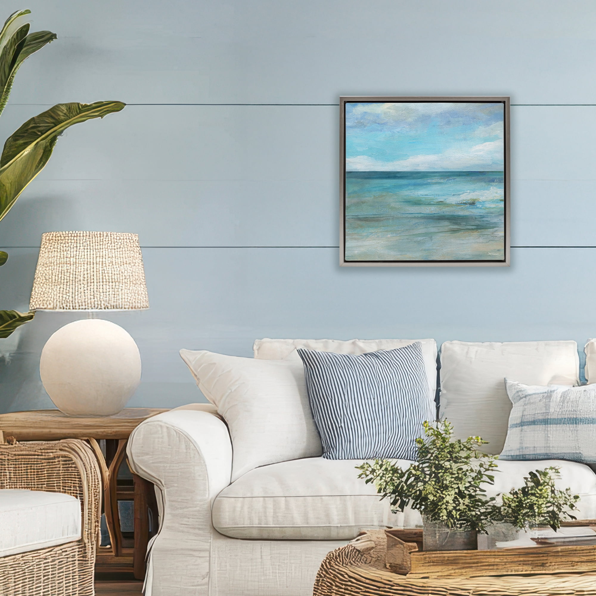 Stupell Industries Aqua Seascape Tranquility Gray Framed Floater Canvas Wall Art, design by Carol Robinson