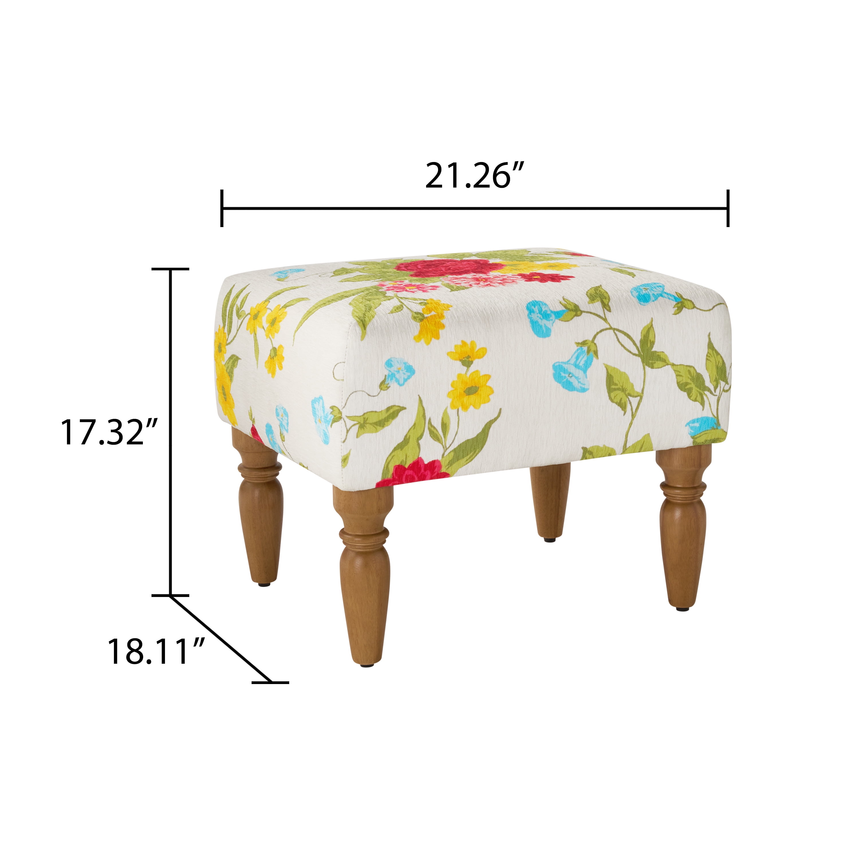 The Pioneer Woman Sweet Rose Ottoman, White Floral, 17.25 in Seat Height