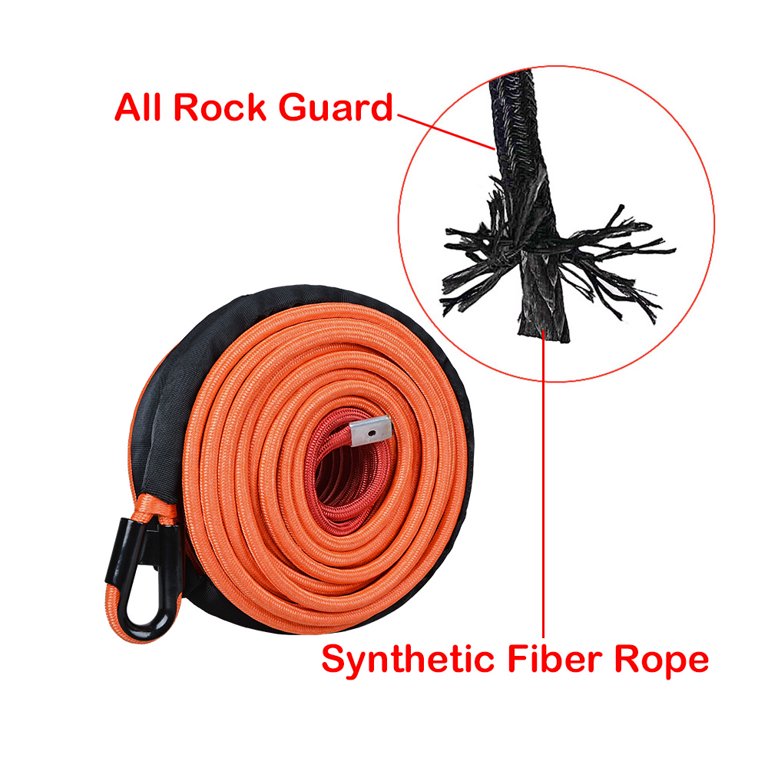 95ft X 3/8" Synthetic Winch Rope, 22,000 Lb Breaking Strength, Orange With Rock Guard | For ATV, UTV, SUV, Truck, Off-Road Recovery