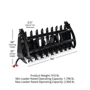 Titan Attachments 84in Clamshell Root Grapple Rake, Universal Skid Steer Mounting, Twin 3,000 PSI Cylinders, Brush Debris Landscaping Grapple