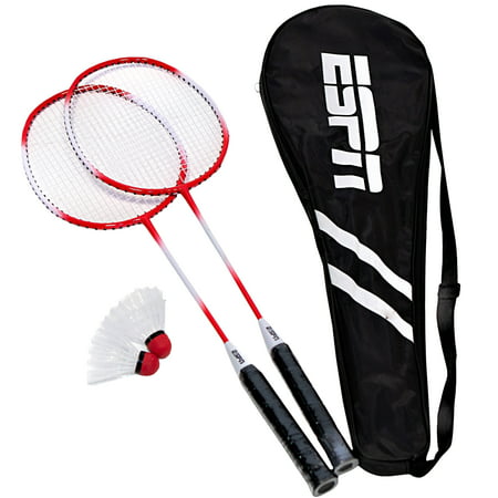 ESPN 2-Player One-Piece Aluminum Alloy Badminton Racket Set with Carry Bag, Lightweight, Two racquets and two