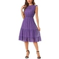 thumbnail image 2 of Vestido de gasa sin mangas para mujer Inspire Chic, con cintura fruncida y estrellas metálicas doradas, vestido de fiesta púrpura M, 2 of 6