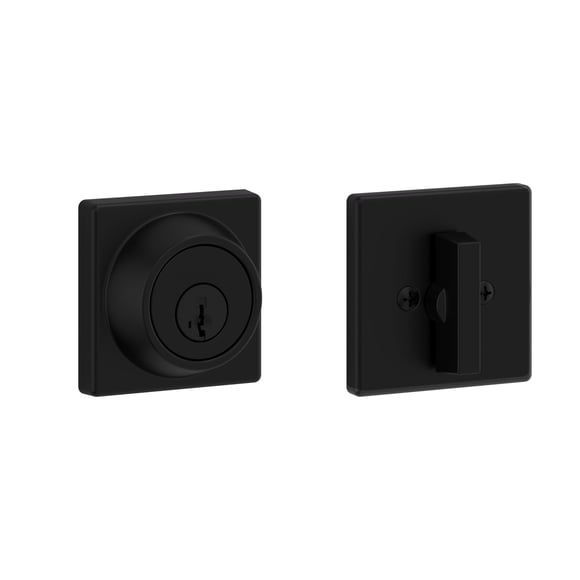 Cerradura de cerrojo Kwikset 660, puerta de entrada frontal con llave exterior cuadrada negra mate, seguridad con cambio de llave SmartKey resistente a golpes, cerrojo de un solo cilindro