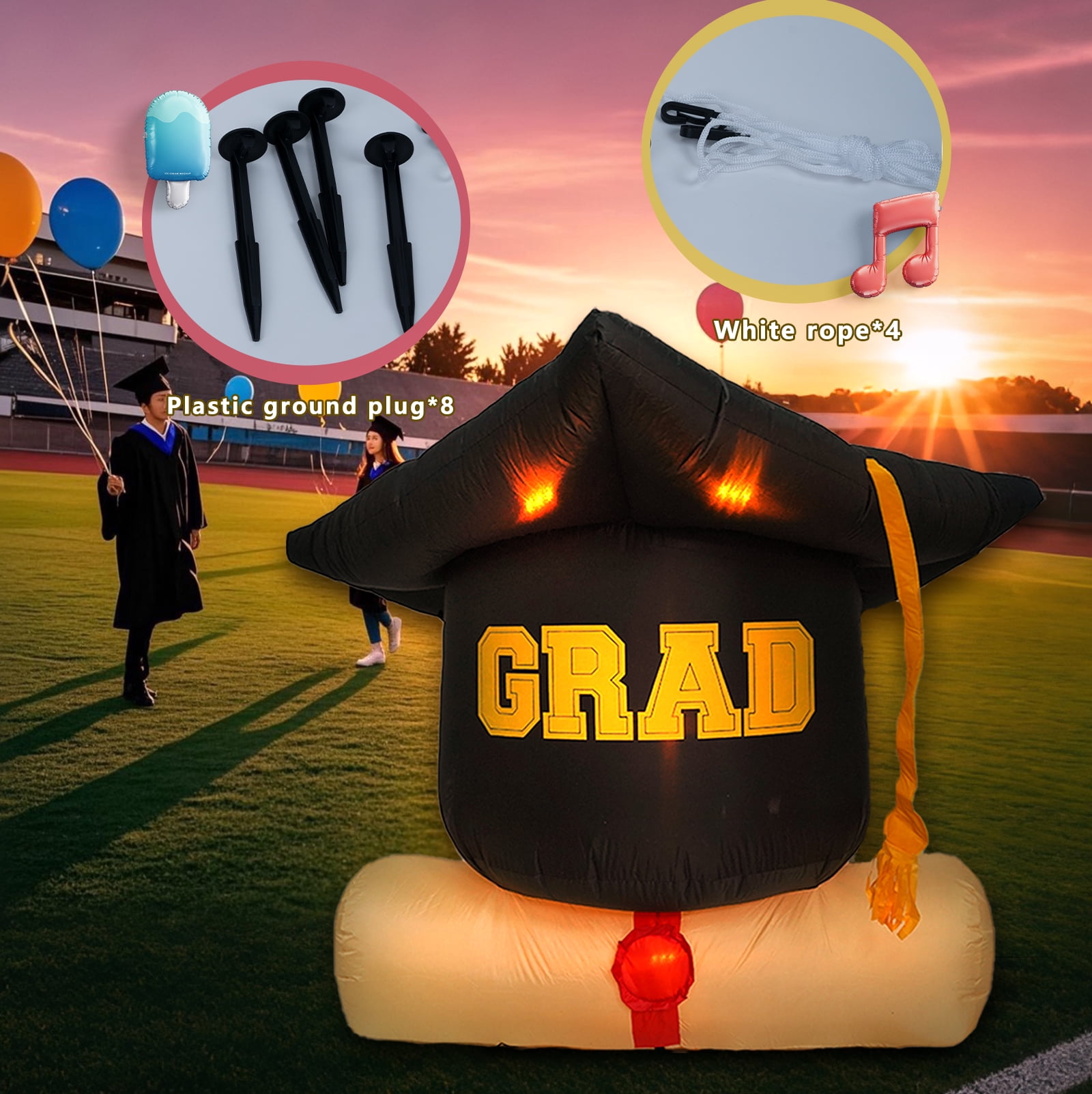 InfleasJoiy 6FT Graduation Season Doctoral Hat, Outdoor Inflatable Decoration with LED Lights