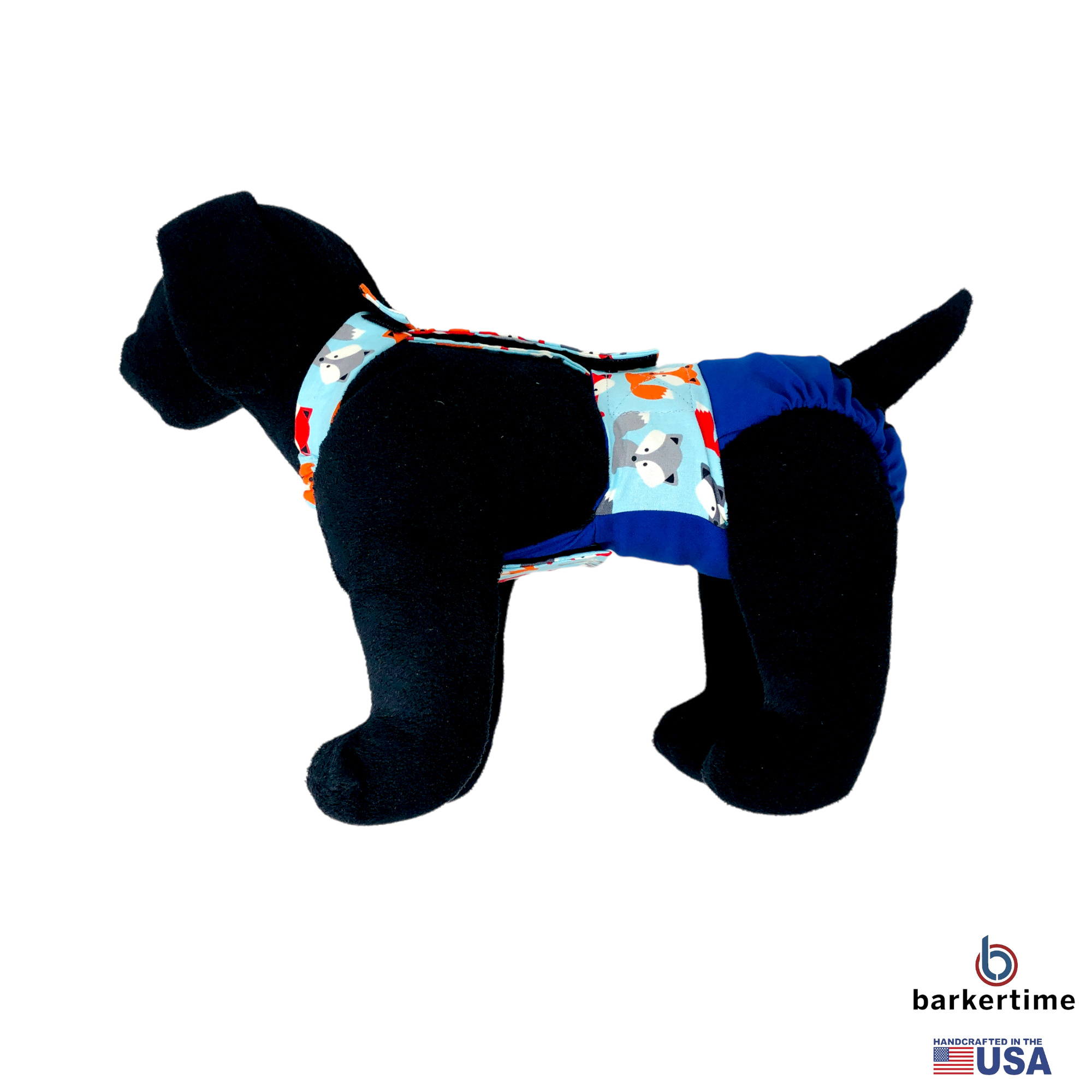 Barkertime Happy Fox on Blue Dog Diaper Overall