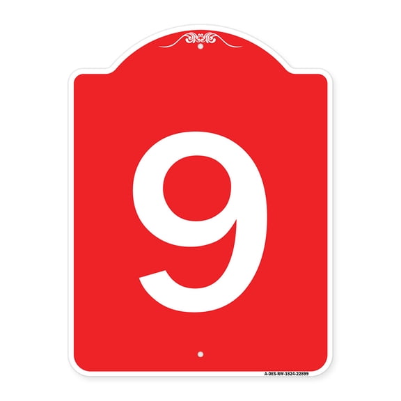 SignMission A-DES-RW-1824-22899 18 x 24 in. Designer Series Sign - Sign with Number 9, Red & White