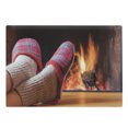 thumbnail image 1 of Fireplace Cutting Board, Relaxing Home Photo with Cozy Socks and Slippers Blurred Flame Background, Decorative Tempered Glass Cutting and Serving Board, in 3 Sizes, by Ambesonne, 1 of 2