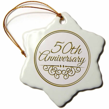 3dRose 50th Anniversary gift - gold text for celebrating wedding anniversaries - 50 years married together - Snowflake Ornament,