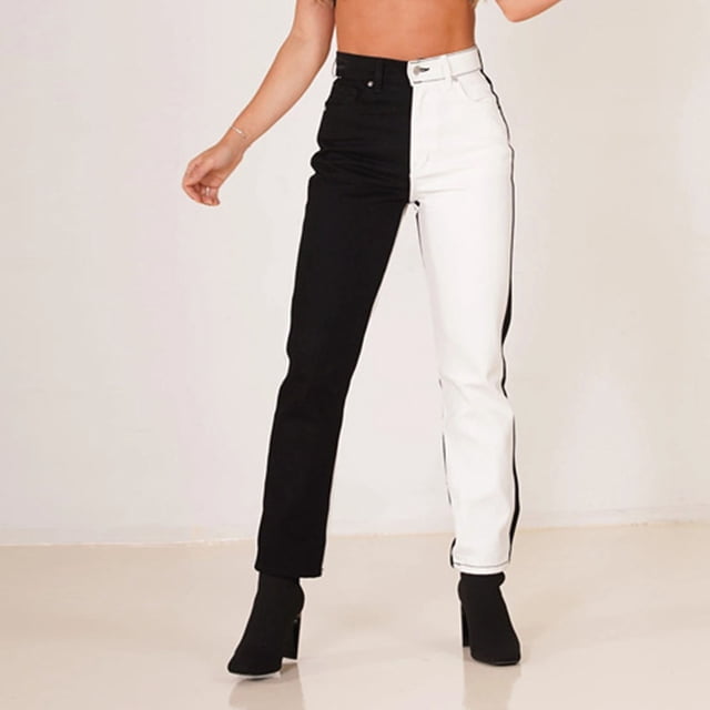 Pantalones casuales de cintura alta,Pantalones casuales de cintura alta Pantalones ajustados de pierna recta Pantalones de pierna recta de dos tonos True Excellence