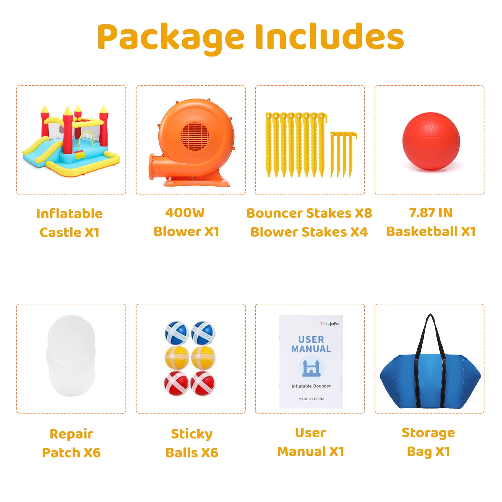 Toiyjofe Inflatable Bounce House with Slide & Ball Pit, Kids Bouncy Castle with Blower, Backyard Play Center for Kids 3-6, Indoor Outdoor Party Use