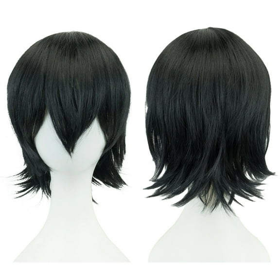 XmhyTop Cosplay Unisex Short Straight Wig, Loose Fluffy Full Hairpiece for Women & Men, Ideal for Anime Parties & Costume Events, Black
