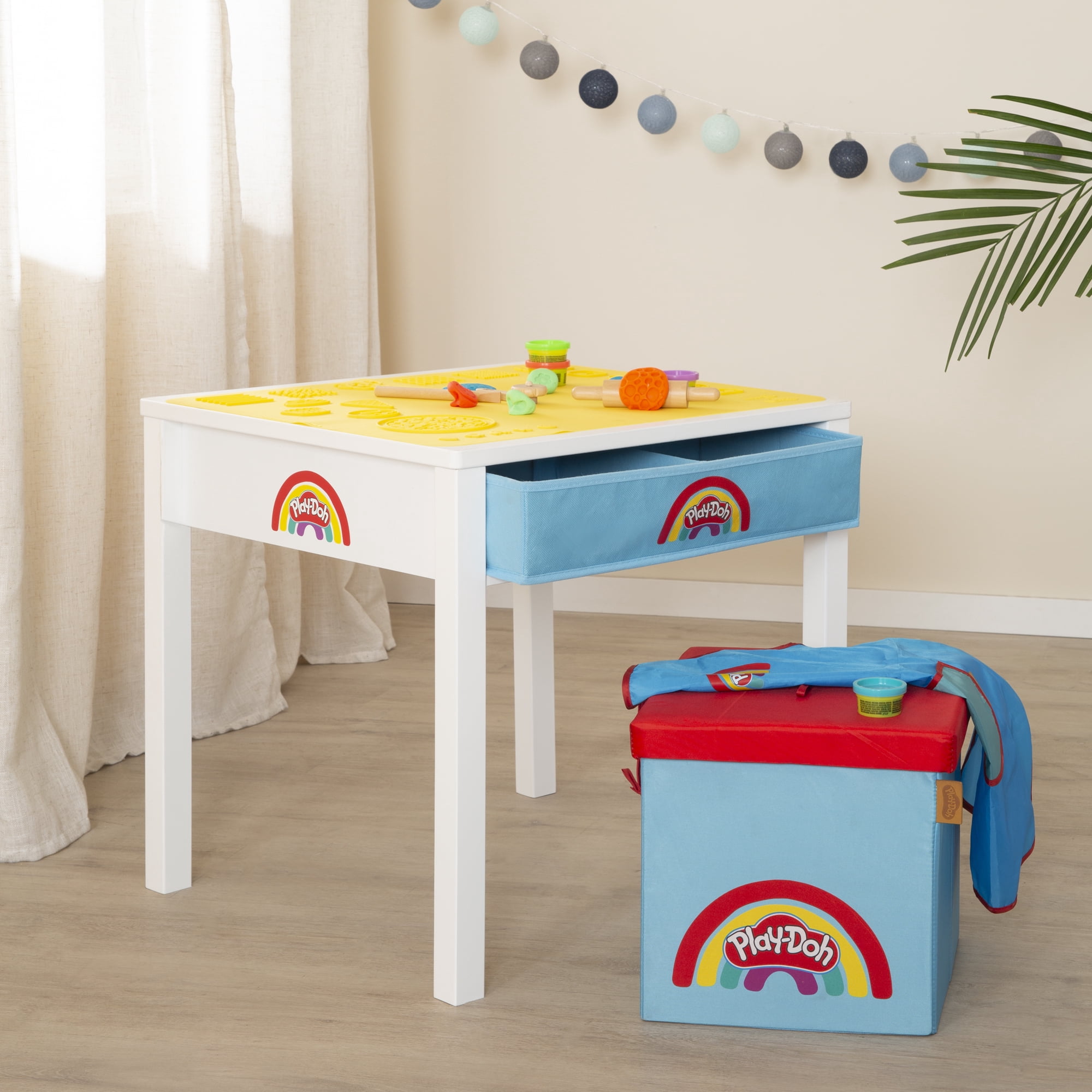 Play-Doh: Creative Craft Table - All-In-1 Art Station, Wooden Desk & Ottoman, Storage Boxes, (6) 1oz Play-Doh, Apron & Tools, 3D Silicone Mat, Kids 3+