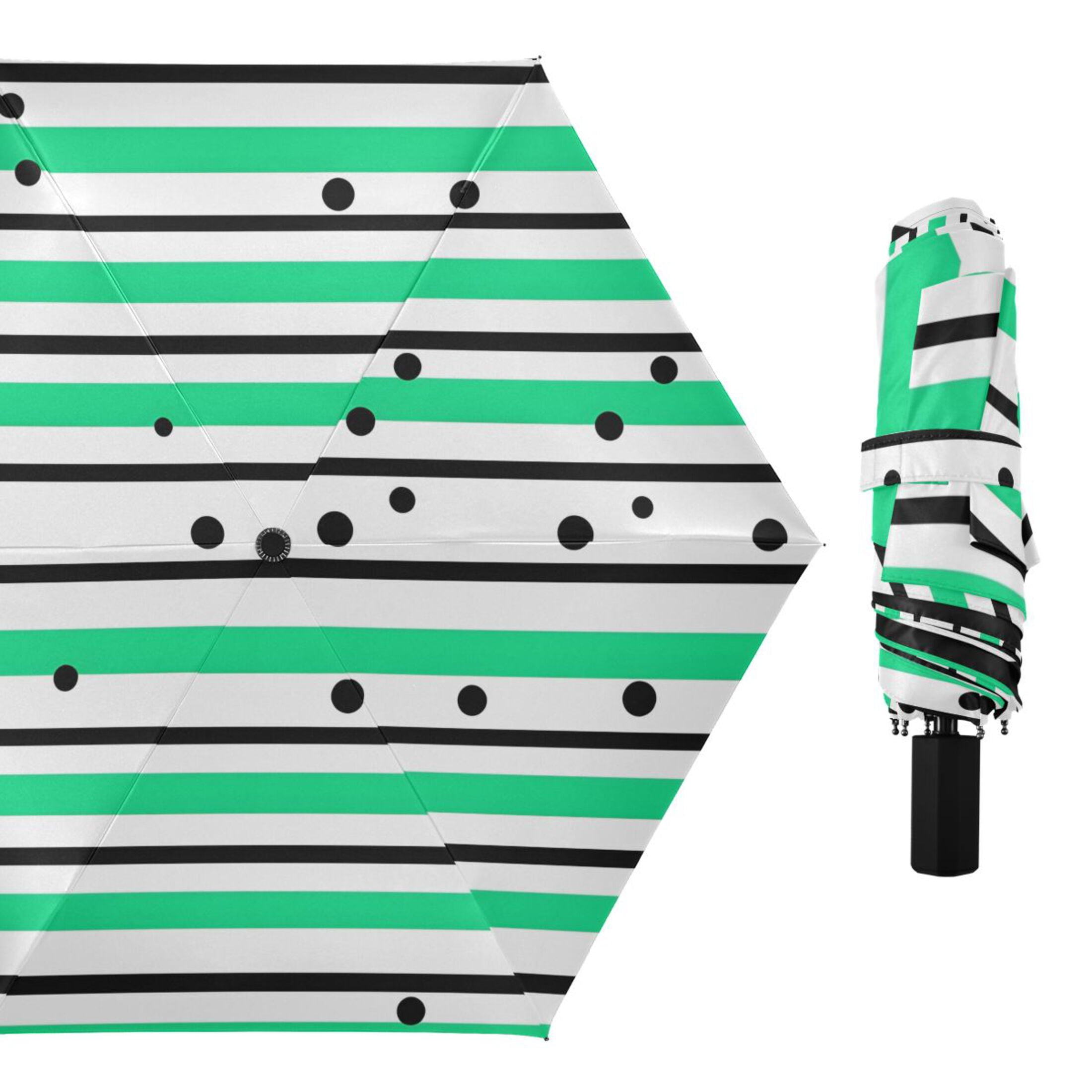 ALAZA Stripes Polka Dots UPF 50+ Compact Folding Umbrella for Rain Travel Umbrella Packable
