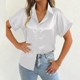 thumbnail image 4 of Blusa elegante de satén con puños enrollados para mujer: color liso, tejido lujoso, para el trabajo o para llevar de forma informal, tallas S-XXL, ligera y transpirable., 4 of 8