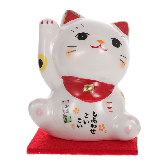 Japanese Ceramic Cat Figurine Fortune Cat Statue Sculpture Wealth Home Table Decoration ( 8x6.5cm )