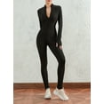 thumbnail image 2 of SUNSIOM Combinaison pour Femmes, Manches Longues Col Montant Zippée Unie Coupe Ajustée Barboteuse Décontractée pour Dames, 2 of 6