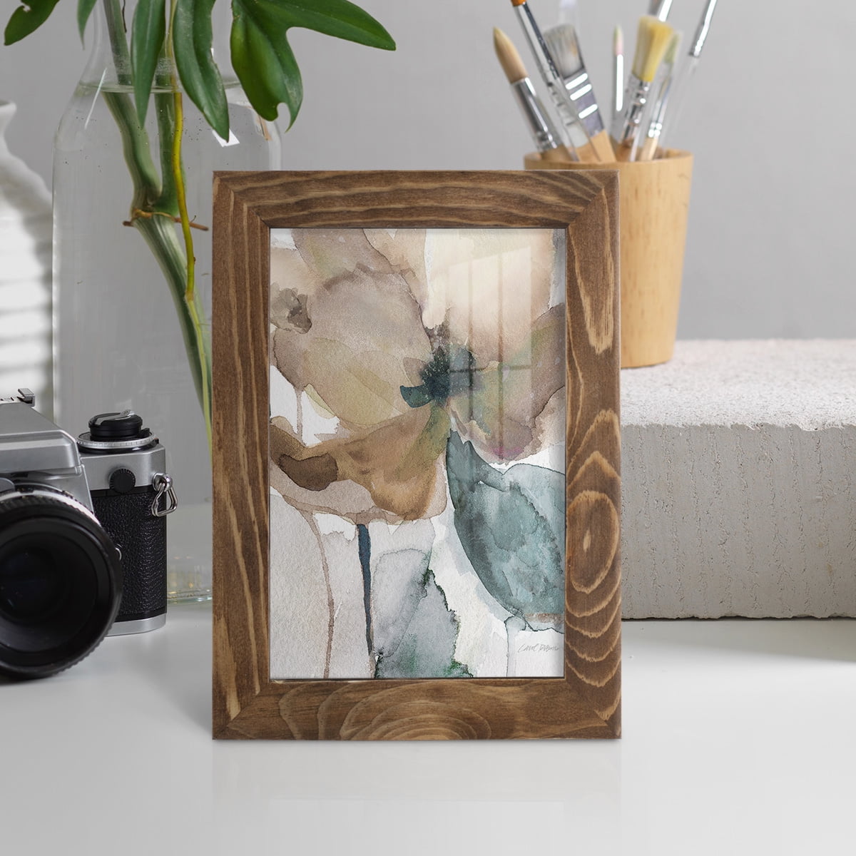 Watercolor Poppy I -Framed Print w/glass-Walnut