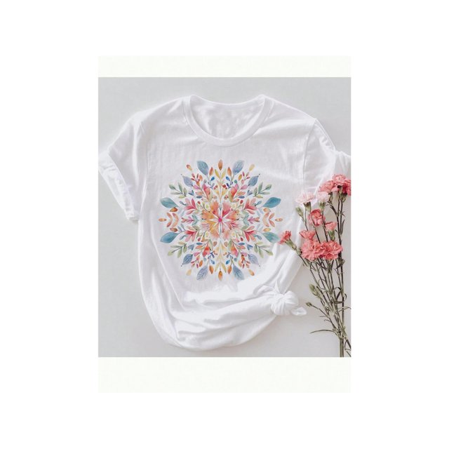 Mandala Shirt, Floral Mandala T-Shirt, Spring Floral Blouse, Gifts For Her, Flower Shirt, Women T-Shirt, Gift For Girlfriend