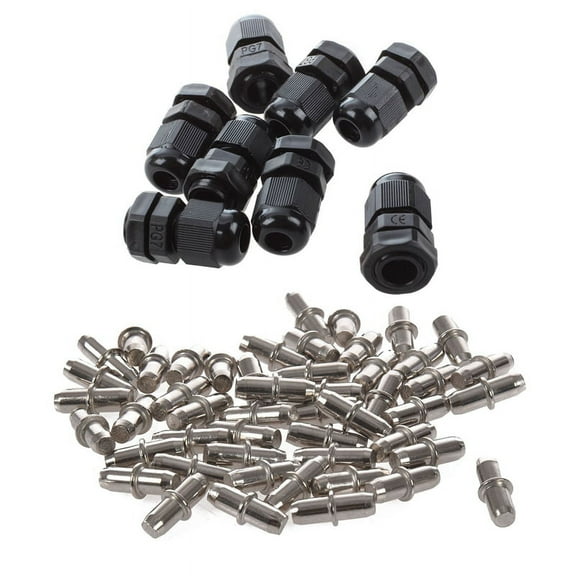 8 PCS PG7 Black Plastic Cable Gland Connector 3-6.5mm & 50Pc Cabinet Cupboard Wooden Chopping Shelf Pins 16mm x 5mm