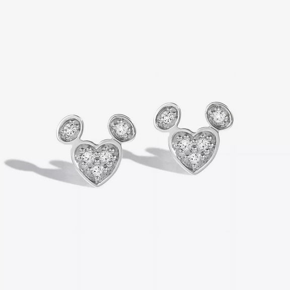 Round Cut Lab Created White Diamond Mickey Heart Stud Earrings 14K White Gold Plated