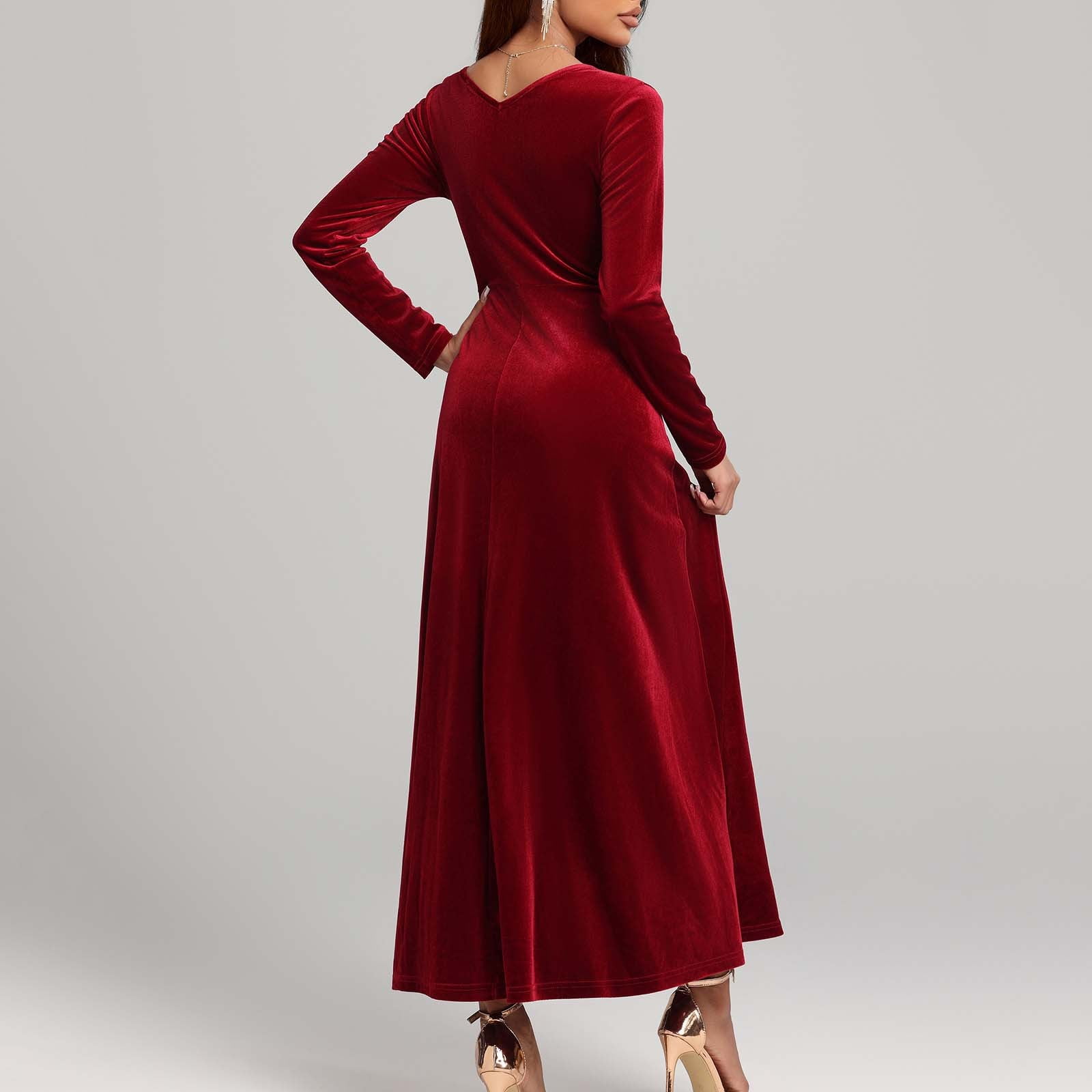 OSFVNOXV Vintage Velvet Dress for women Long Sleeve Square Neck Maxi Flowy Dress for Wedding Guest Evening
