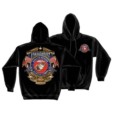 Badge Sweatshirt - USMC Marines Badge Of Honor Hooded Sweatshirt by , Black, 3XL