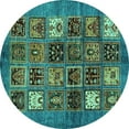 thumbnail image 1 of Ahgly Company Machine Washable Indoor Round Abstract Turquoise Blue Modern Area Rugs, 6' Round, 1 of 4