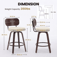 thumbnail image 2 of EHANCIS 26" Swivel Counter Height Bar Stools Set of 2, Boho Rattan Back Kitchen Island Chairs, PU Leather Upholstered Seat & Walnut Wood, Beige, 2 of 9