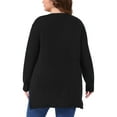 thumbnail image 3 of Agnes Orinda Plus Size Sweater for Women V Neck Long Sleeve Pullover Slit Hem Knit Fall Winter Blouse 2X Black, 3 of 5
