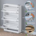 thumbnail image 3 of FANRAL Shoe Cabinet with 3 Flip Drawers & Deodorizer,9.45" Narrow Freestanding Wooden Shoe Rack Organizer for Entryway,Hallway,White, 3 of 8