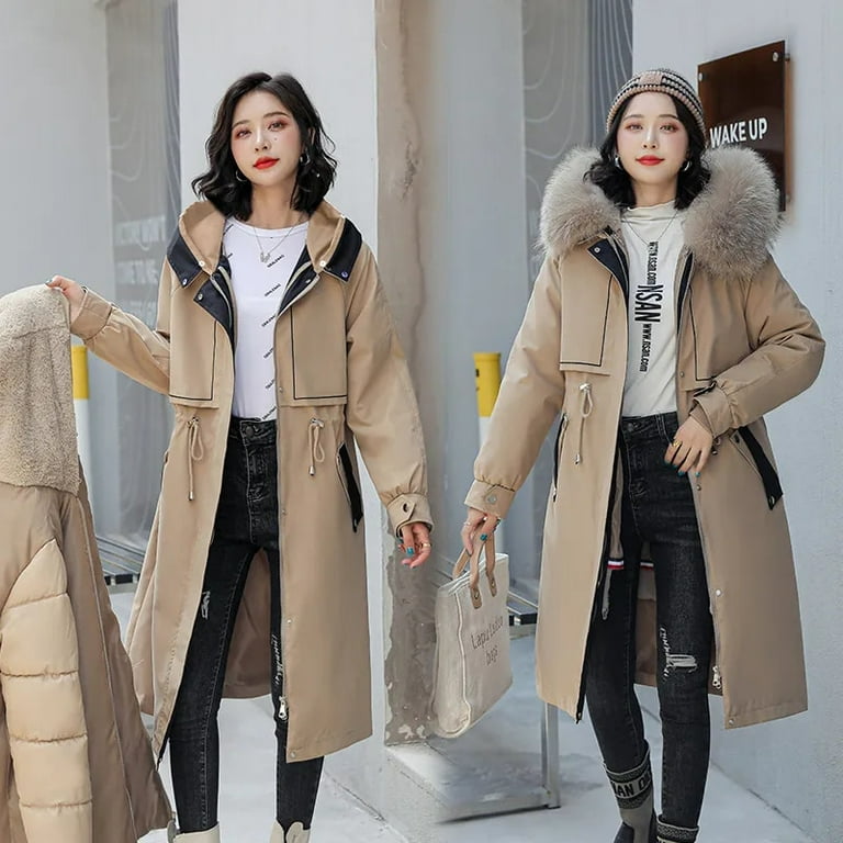 Mid length winter coat with best sale hood