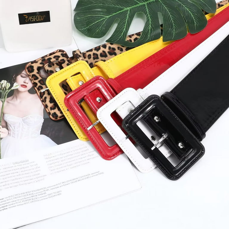 JASGOOD Plus Size Women Wide Belts Fashion Square Buckle Patent Leather  Waist Belt for Dresses
