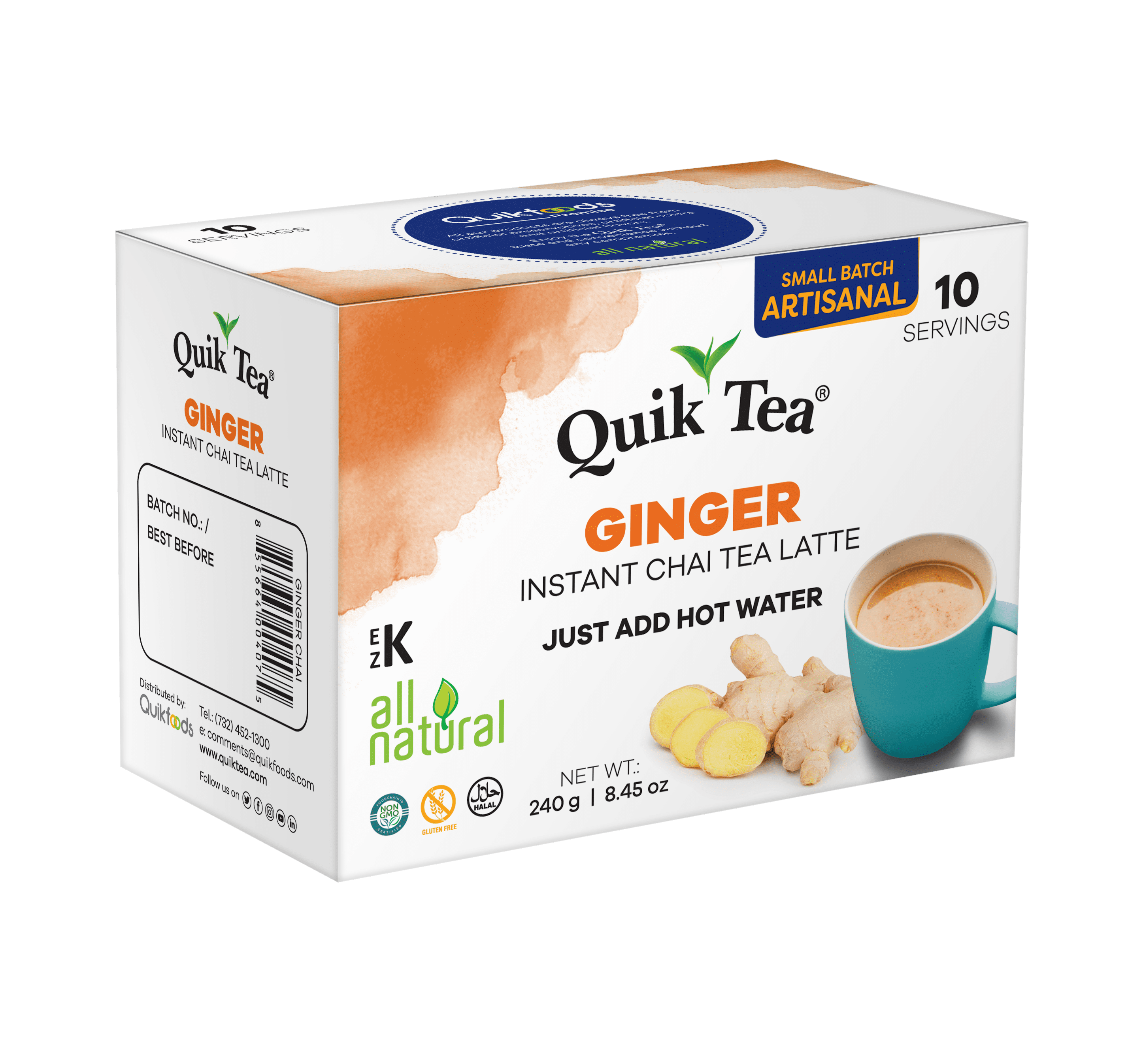 QuikTea Ginger Chai Tea Latte – 40 Count, Bold Ginger Flavor, Naturally Caffeine-Light, No Preservatives – Just Add Hot Water