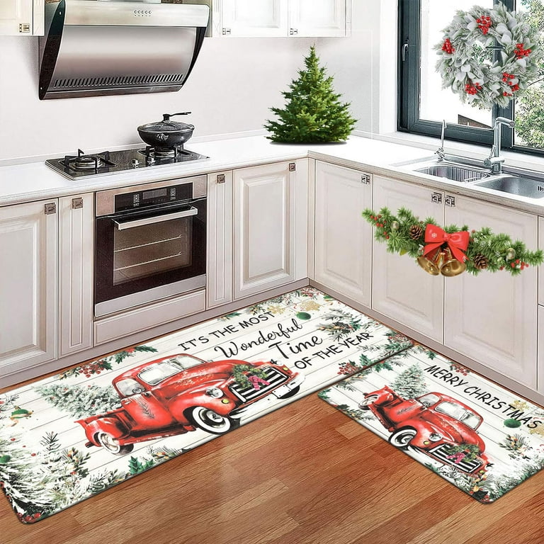 Christmas Kitchen Rugs and Mats- Christmas Rugs Farmhouse Christmas Kitchen  Decor, Christmas Decorations for Home Kitchen Bathroom Living Room
