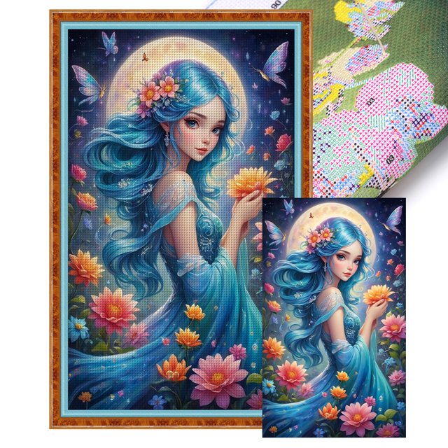 Kit Punto Cruz para Niña Bordado Con Hilo Algodón Ecológico 11CT Arte 40x65cm