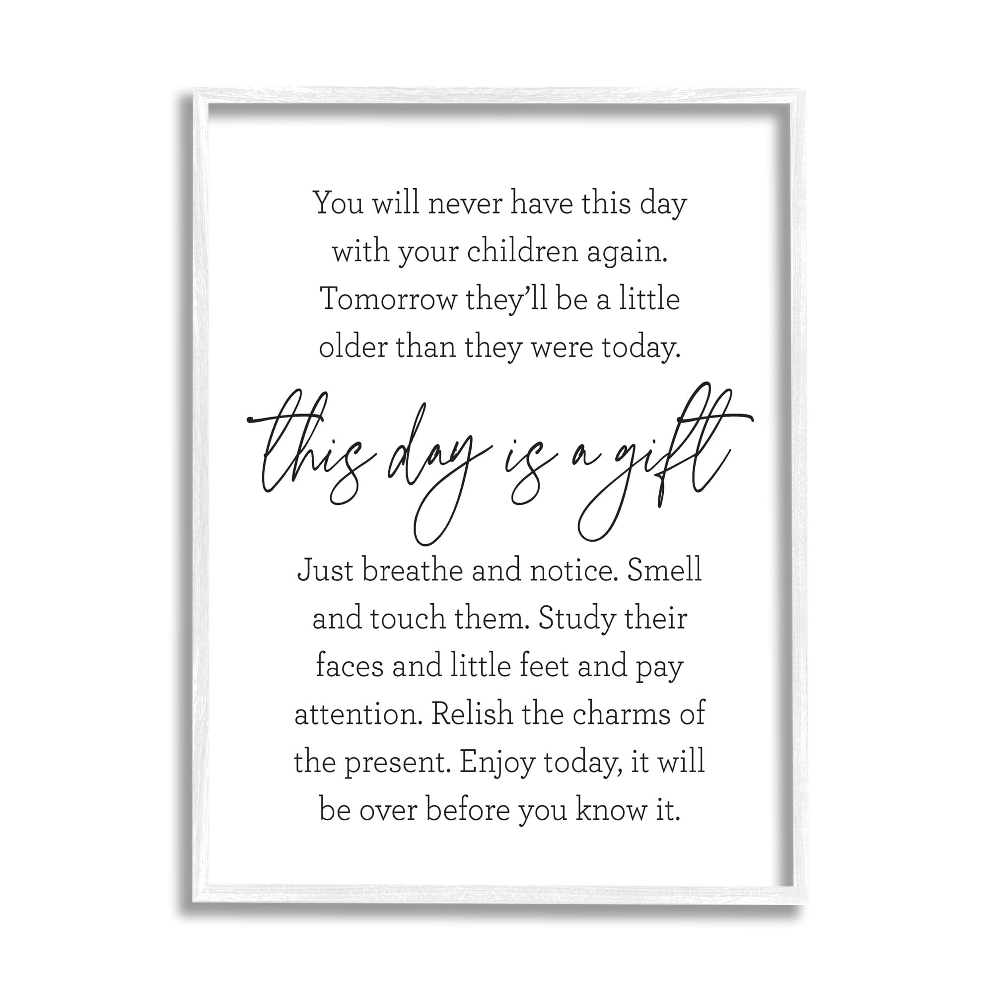 Stupell Industries Today Is A Gift Heartwarming Parenthood Children Quote Graphic Art White Framed Art Print Wall Art, Design by Lettered and Lined