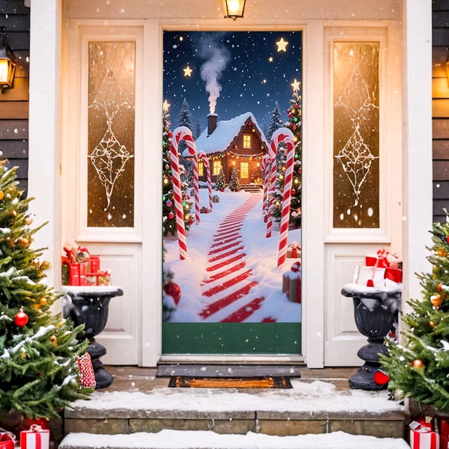 Uuiauoio Christmas Door Cover Decoration Xmas Photography Background Banner Porch Sign for Winter Indoor Outside Front Door Banner Farmhouse Party Supplies