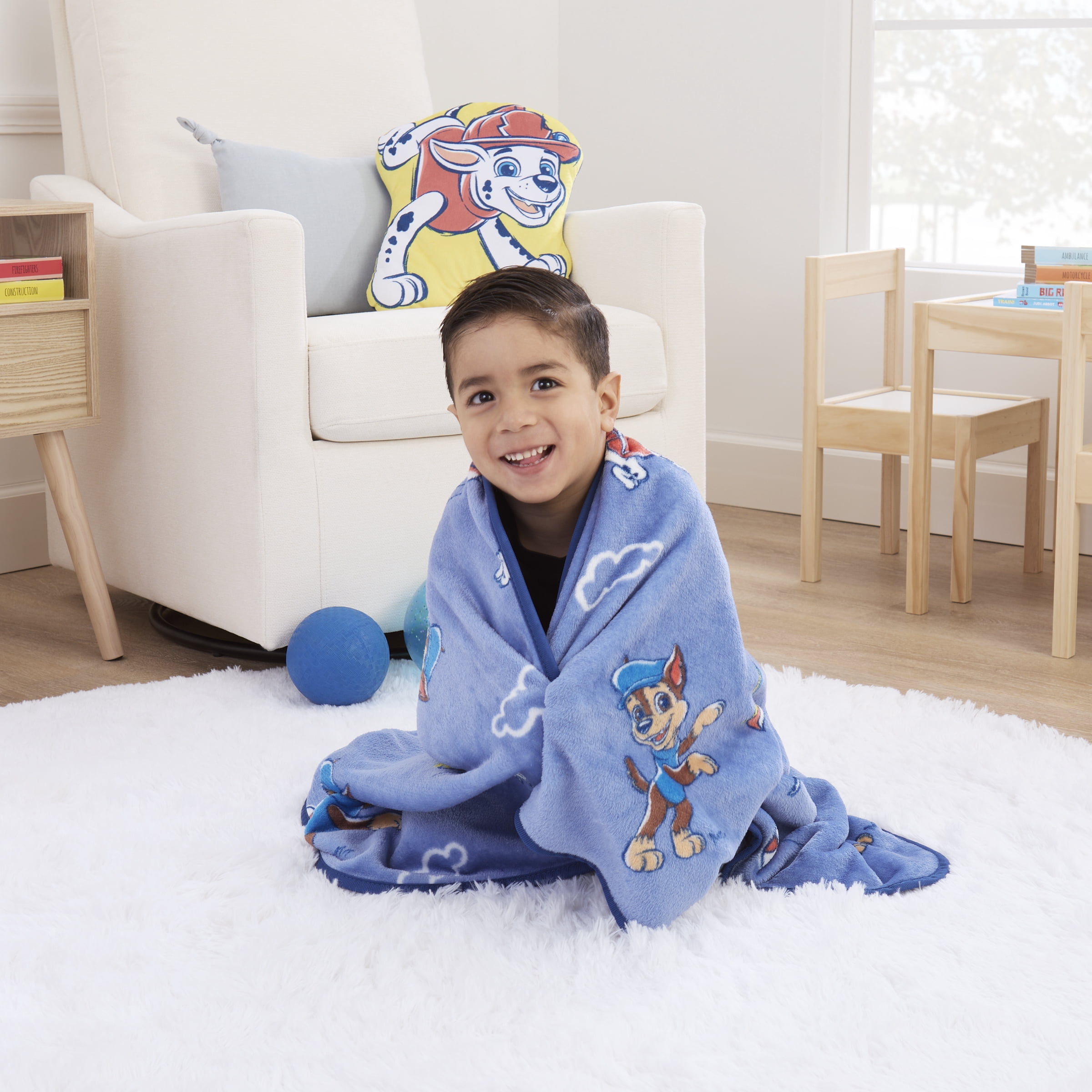 Paw Patrol Blue Plush Toddler Blanket 40" x 50" Soft Baby Bedding