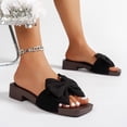 thumbnail image 6 of Xucatan Women's Flat Sandals, Plus Size Beach Mules with Oversized Glitter Bow, Thick Wood Grain Block Heel Footwear, Casual Spring Summer Slide Design for Daily Wear Gift, 6 of 7