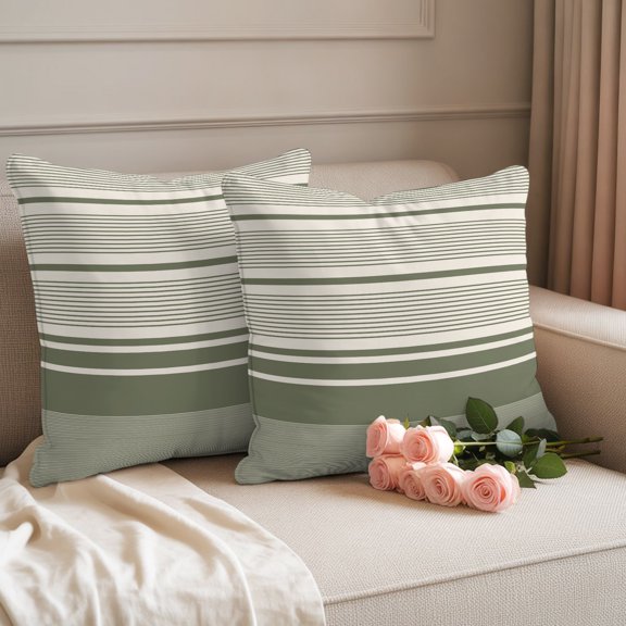 Rustic Sage Green Stripes Waterproof Throw Pillow Covers Set of 2 Farmhouse Line Art Beige Outdoor Cushion Cover Pillow Protector Decorative Pillowcases for Bed Sofa Couch,18x18in