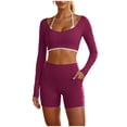 thumbnail image 6 of Workout Sets for Women 2 Piece Long Sleeve Backless Crop Top and High Waisted Shorts Gym Athletic Jogger Sets Hot Pink, 6 of 8