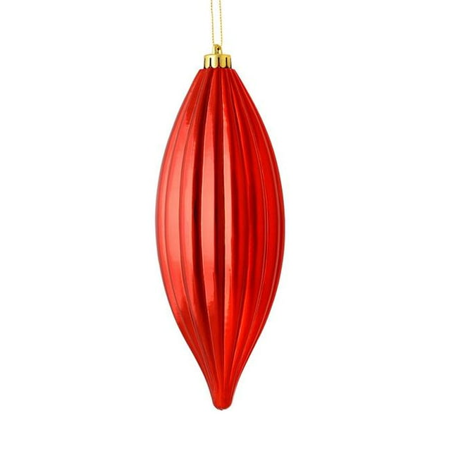 Vickerman M183203S 8 in. Red Shiny Line Finial Ornament 4 per Bag