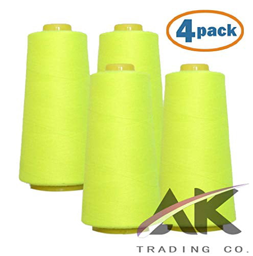 Photo 1 of AK Trading 4-Pack NEON Yellow All Purpose Sewing Thread Cones (6000 Yards Each) of High Tensile Polyester Thread Spools for Sewing, Quilting, Serger Machines, Overlock, Merrow Embroidery.