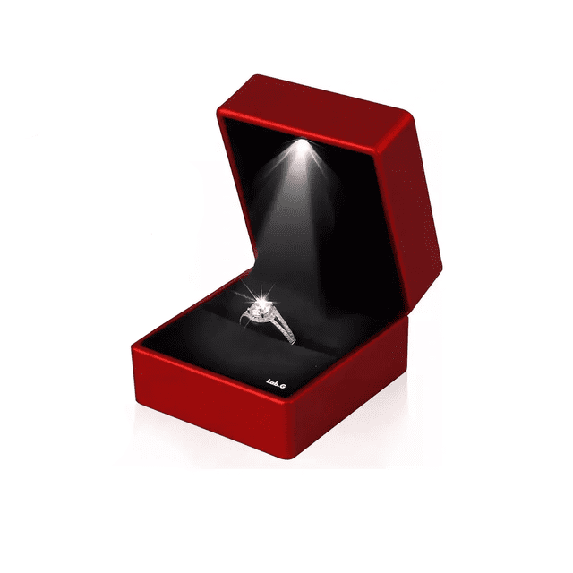 "Caja Estuche Para Anillo De Compromiso Con Luz Led Lab.G, Rojo "