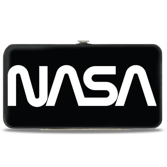 Buckle-Down Wallet, Hinged, NASA Text Black White, Vegan Leather