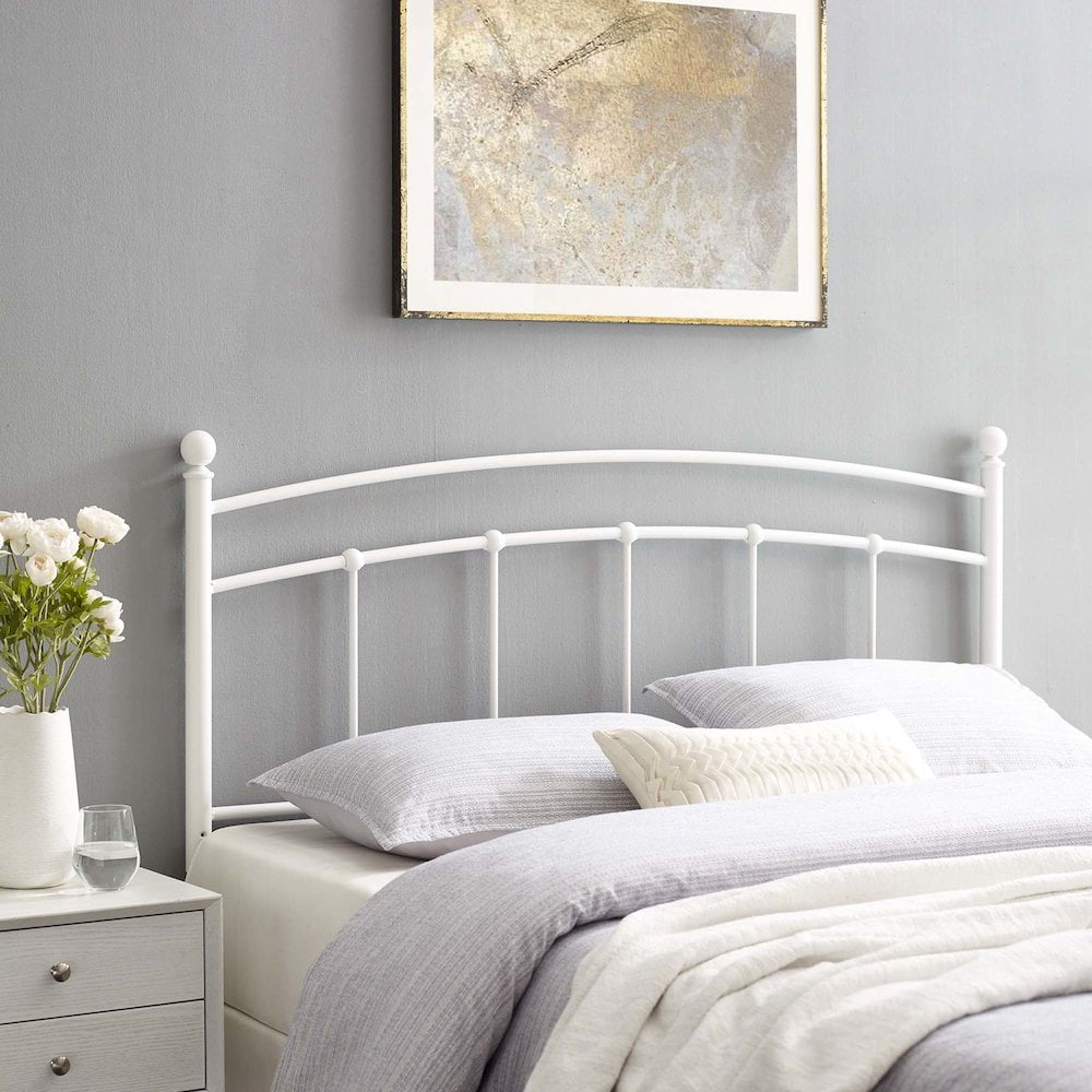 Modway Abigail Modern Farmhouse Twin Metal Spindle Headboard in White