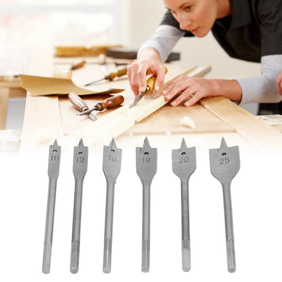 6PCS Spade Drill Bit Set, High Carbon Steel 3 Incisive Edges Hex Shank Spade Wood Drill Bit For Woodworking Paddle Flat Bits