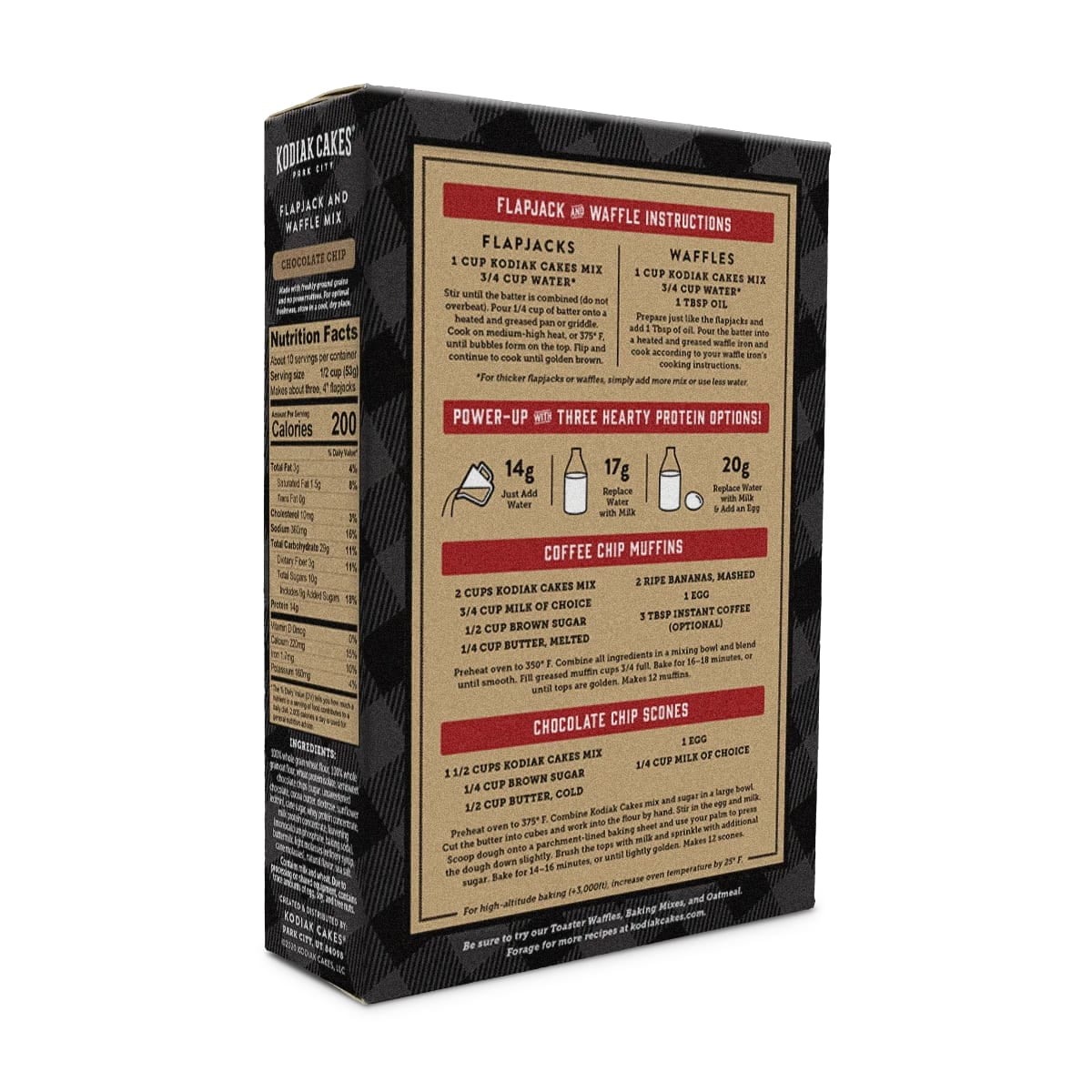 (6 pack) Kodiak Protein-Packed Power Cakes Chocolate Chip Pancake and Waffle Mix, 18 oz Box